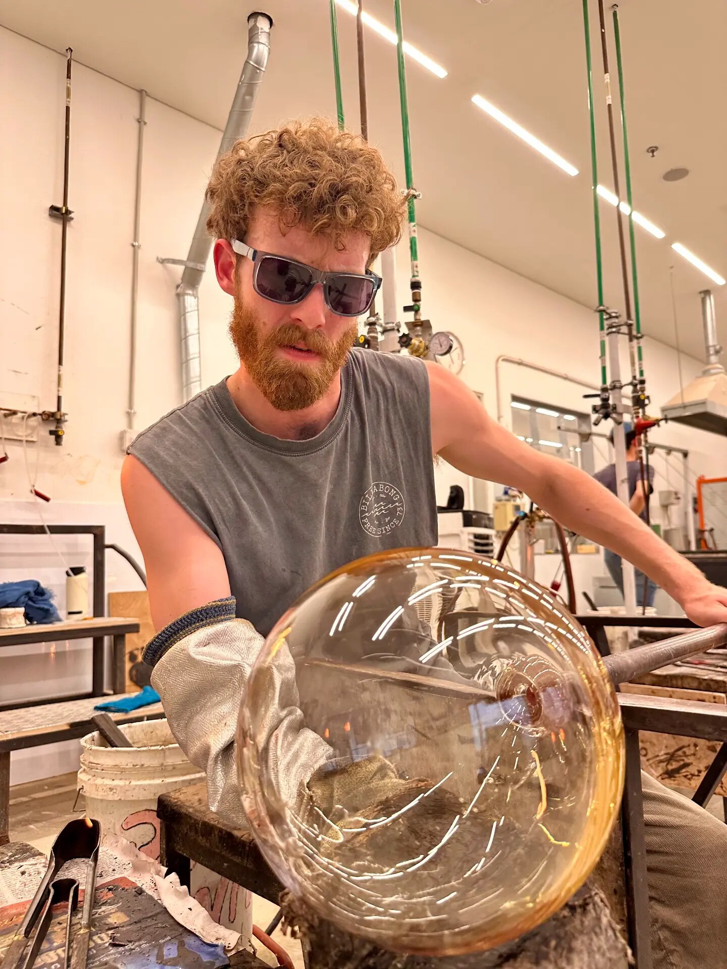 A blown glass bubble on the pipe