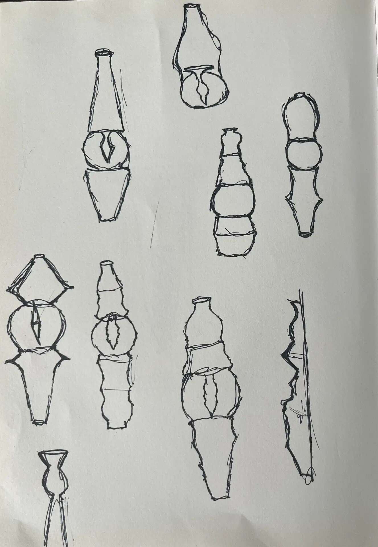 Pen sketches of stacked vessel forms